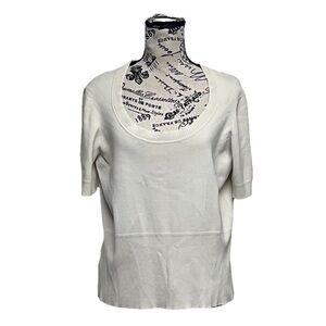 LOFT Ivory Knit Blouse Prepy Coastal Granola Beach Nautical Marine Sailor XL